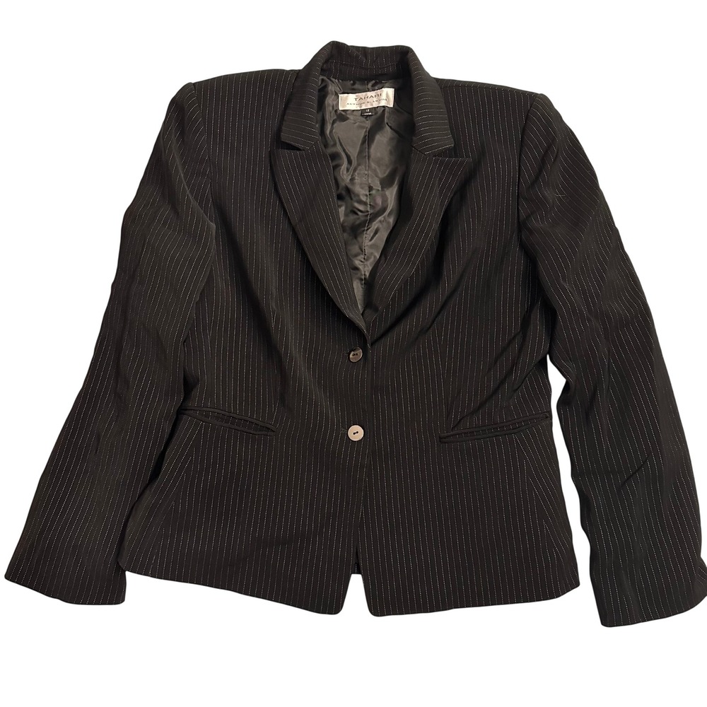 Tahari Arthur S. Levine Black Pinstripe Blazer Size 12 Career Formal